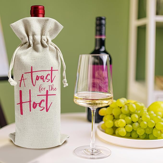 A Toast For The Host - Gifts for Hostess Wine Bags, 1 PC Reusable Drawstring Burlap Wine Bottle Bags, Appreciation Gifts for Women Ladies, Wine Gift Bag Wine Accessories -29