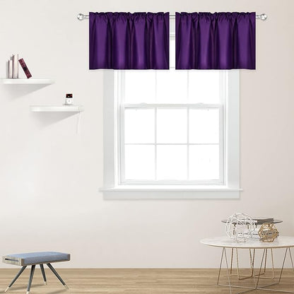 Purple Valance for Windows 42x18 Inch Solid Thermal Insulated Blackout Rod Pocket Kitchen Short Curtain Toppers Valance for Bathroom Living Room 2 Panels