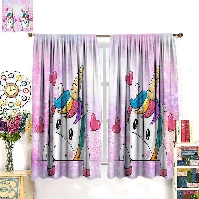 Kids Unicorn Curtains Kids Girls Boys Rainbow Unicorn Pattern Blackout Curtains Bedroom Curtains 42x54 Inches 2 Panels