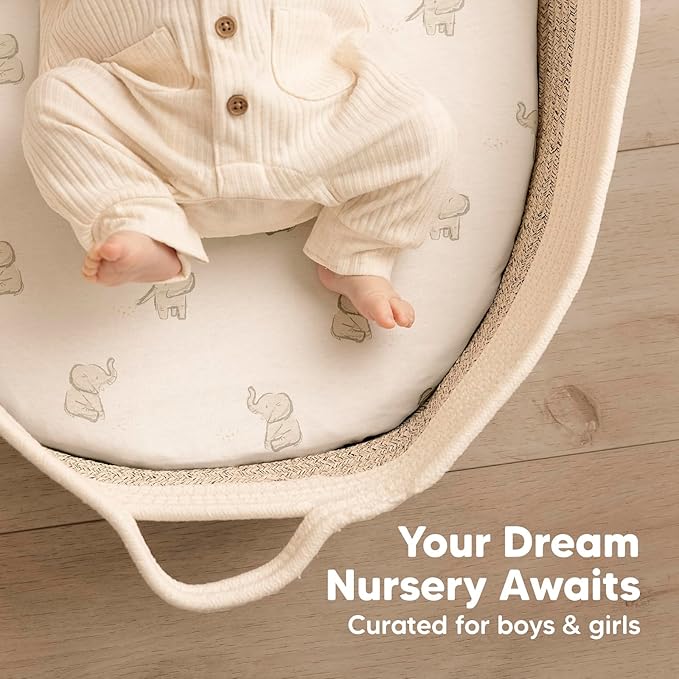 2-Pack Baby Bassinet Sheets Girl, Boy - Viscose Derived from Bamboo Fitted Bassinet Sheets Compatible with Halo Bassinest Swivel Sleeper,Baby Delight,Graco Bedside Bassinet Mattress Sheet (Pecan)