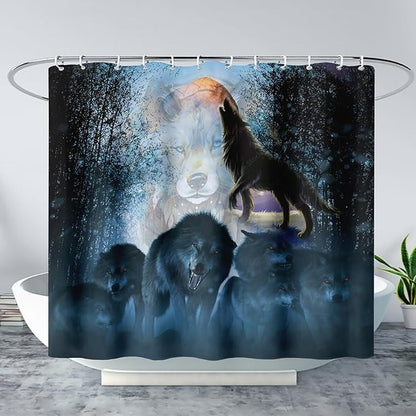 AILONEN Boys Wolf Shower Curtain for Bathroom Decor,3D Howling Wolf Ferocious Wolf Wildlife Decor Bath Curtain 72" W*72" H Polyester Fabric Waterproof Bathroom Curtain with 12 Hooks