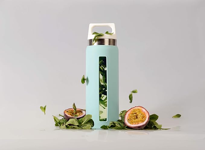 Sigg - Glass Water Bottle - Dream Glacier - Soft Silicon Cover - Leakproof - Dishwasher Safe - BPA Free - Broscilate Glass - 22 Oz