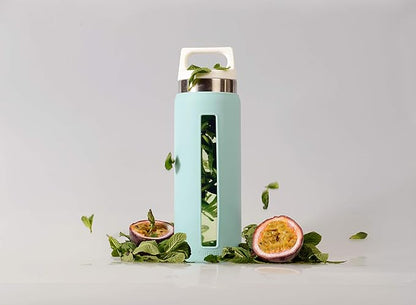 Sigg - Glass Water Bottle - Dream Glacier - Soft Silicon Cover - Leakproof - Dishwasher Safe - BPA Free - Broscilate Glass - 22 Oz