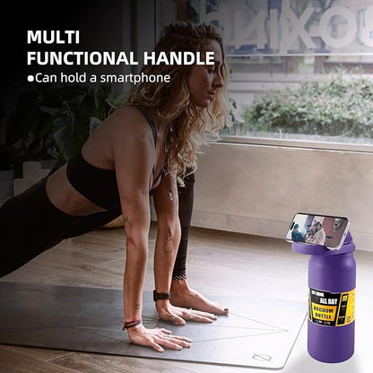 50oz/1.5L Insulated Sports Water Bottle, Stainless Steel Double Wall Water Jug with Handle, 2-in-1 Chug Spout and Straw Lid with Lock Cover for School, Outdoor, Sports & Travel, Purple