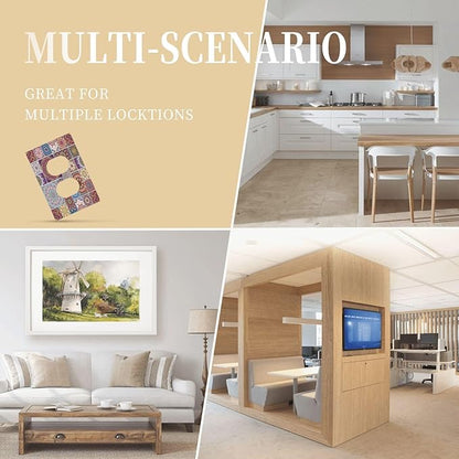 Morocco Talavera Mexican Tiles Printed Colroful Mandala Single Duplex Wall Plate Covers Light Switch Cover 1 Gang Outlet Plate Decorative Switchplate Covers Electrical Faceplate for Kitchen Bathroom