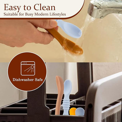 4Pc Baby & Toddler Feeding Set | First Stage & Self-Feeding Spoons for 4-6+ Months | Silicone Baby Spoons & Pouch Spoon Attachments for Easy Meals…