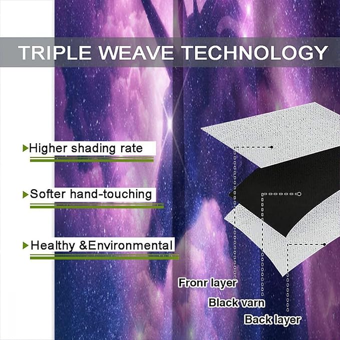 Unicorn Curtains Children's Cartoon Starry Sky Theme Unicorn Pattern Curtains Star Galaxy Boys Girls Room Blackout Curtains 42x45 Inch 2 Panels