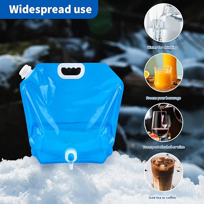 Collapsable Emergency Water Storage Bag Bundle Total 4 Pack Each 2.6 Gallon, BPA Free Food Grade Plastic Storage Water Jug, No-Leak Foldable Portable & Freezable Camping Water Container Bag