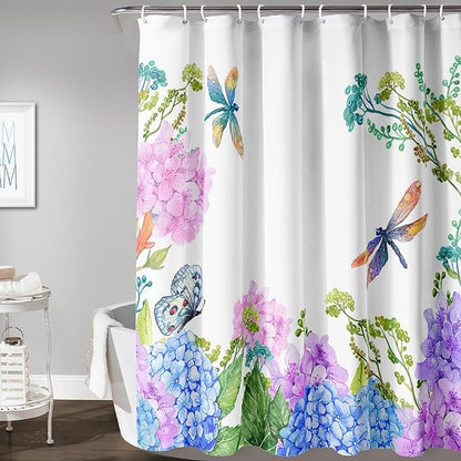 AILONEN Purple Blue Floral Shower Curtain,Watercolor Flower Leaves Wildflower Decorative Bath Curtain 36" W*72" H Polyester Fabric Waterproof Bathroom Curtain with 12 Plastic Hooks