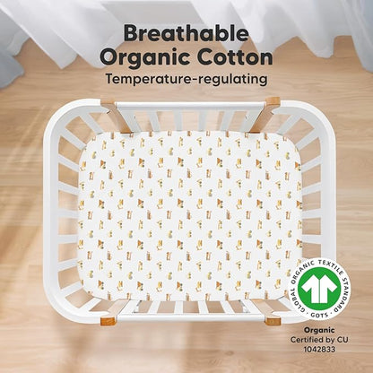 2-Pack Mini Crib Sheets Fitted, Pack and Play Sheets - Organic Cotton Pack N Play Sheets for Pack and Play Mattress, Playard Baby Crib Sheets, Jersey Crib Sheets Neutral for Boys, Girls (Construction)