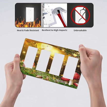 Red Mushroom Forest Fairy Moon Butterfly 4 Gang Rocker Decora Bohemian Light Switch Cover Decorative Outlet Covers Wall Plate Electrical Faceplate Switchplate GFCI for Kidroom Nursery Decor