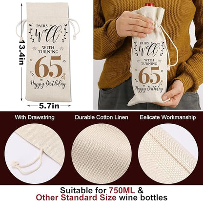 65th Birthday Gifts for Women Men, Vintage 65th Birthday Decorations, Gifts for 65 Year Old Mom Dad Wife Grandparents Friends Sister, Happy 1959 65th Anniversary Wine Bag?Wine Gifts Wine Gift Bag