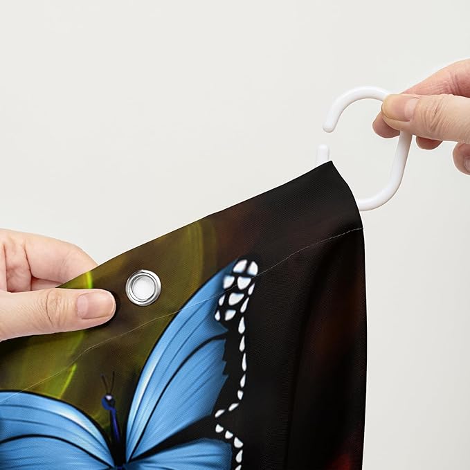 AILONEN Beautiful Butterfly Shower Curtain,Colortul Butterfly with Fog Bath Curtain for Bathroom for Girls,Boho Style Waterproof Fabric Shower Curtain Set with Hooks,48" W*72" H