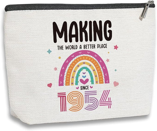 70th Birthday Gifts for Women, 70 Years Old Birthday Gifts Makeup Bag for Mom, Friend, Sister, Grandma, Travel Toiletry Makeup Organizer Zipper Pouch - Making The World a Better Place Since 1954