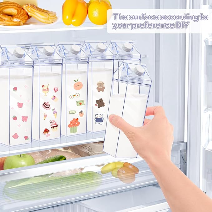 KALYLOC Milk Carton Water Bottle, 34 oz Clear Plastic Milk Box Square Juice Bottle, Portable Reusable Milk Bottles Bulk Water Container for Outdoor Sports Travel Camping Activities (Clean 6pcs)