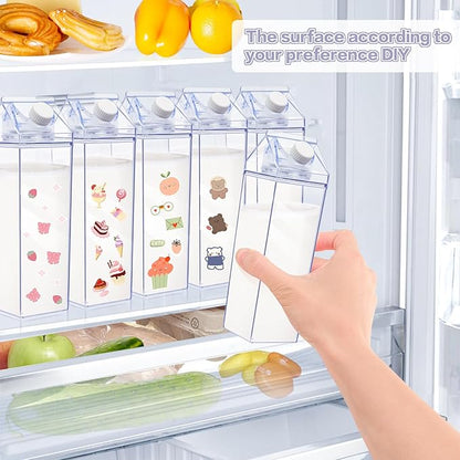 KALYLOC Milk Carton Water Bottle, 34 oz Clear Plastic Milk Box Square Juice Bottle, Portable Reusable Milk Bottles Bulk Water Container for Outdoor Sports Travel Camping Activities (Clean 6pcs)