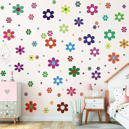 Amaonm 12 Sheets Large Daisy Wall Decals DIY Boho Sunflower Wall Stickers Peel and Stick Colorful ins Daisy Floral Wall Decor for Nursery Little Girls Teens Bedroom Living Room (12 Sheets of 133pcs)
