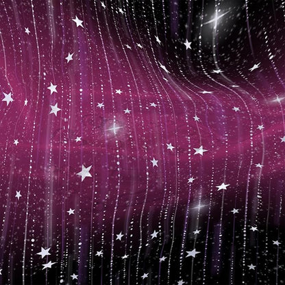 AILONEN White Star Shower Curtain,Dreamy Starry Sky Bathroom Fabric Shower Curtain for Girls Boys Kids Teens, 60" W*72" H Black and Purple Theme Bathroom Decor