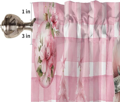 Pink Plaid Nutcrackers Christmas Window Valance for Kitchen Living Room, Pink Christmas Nutcrackers Window Curtain for Bedroom Bathroom, Pink Window Valance Rod Pocket Window Treatment, 54" W x 18" L