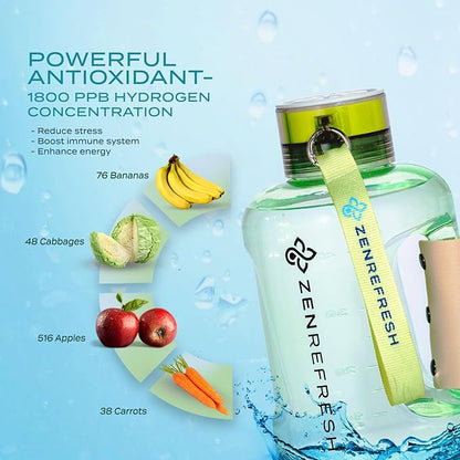 50 Oz Hydrogen Water Bottle, 2024 New SPE/PEM Technology, Large Gym Hydrogen Bottles, Travel Hydrogen Water Bottle Generator With Straw & Additional Cap, USA Brand, Up to 1800 ppb - Green