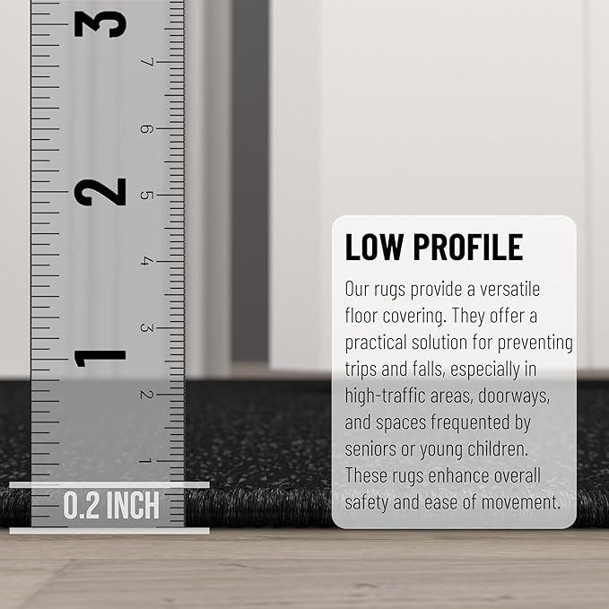 Machine Washable Modern Solid Design Non-Slip Rubberback 2x5 Traditional Runner Rug for Hallway, Kitchen, Bedroom, Entryway, 20" x 59", Black