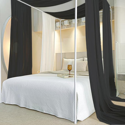 AIKASY Black Bed Canopy Scarf for Twin - Luxury Sheer Canopy Bed Curtains with Light - Suitable for Four-Poster Bed, Metal Bed Frame, Wood Bed Frame -2pic