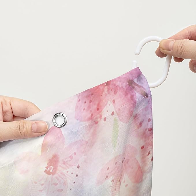 AILONEN Girls Flower Horse Shower Curtain for Bathroom,Galloping Horse Bath Curtain,Pink Watercolor Floral Horse Waterproof Curtain with 12 Plastic Hooks, 72" W*84" H