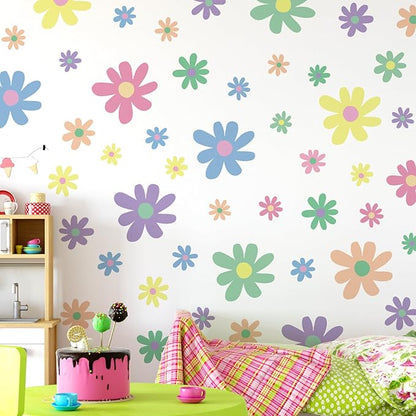 Amaonm 12 Sheets Large Daisy Wall Decals DIY Boho Sunflower Wall Stickers Peel and Stick Colorful ins Daisy Floral Wall Decor for Nursery Little Girls Teens Bedroom Living Room (12 Sheets of 34pcs)