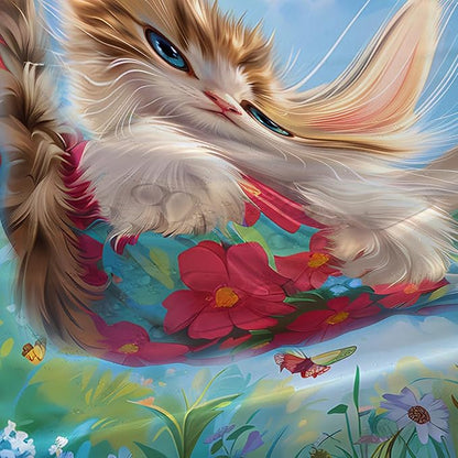 AILONEN Kawaii Cat Shower Curtain Set, Swing Cat with Butterfly Waterproof Fabric Shower Curtain for Kids Boys Girls,Cartoon Pet Cats Cloth Bath Curtain,72" W*72" H