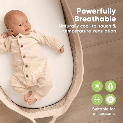 2-Pack Baby Bassinet Sheets Girl, Boy - Viscose Derived from Bamboo Fitted Bassinet Sheets Compatible with Halo Bassinest Swivel Sleeper, Baby Delight,Graco Bedside Bassinet Mattress Sheet(Soft White)