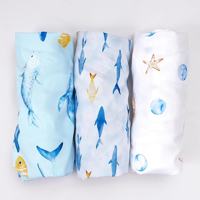 3 Pack Bassinet Sheets, Ultra Soft Breathable Comfortable Baby Sheet Set for Boys Girls Neutral, Univeral Fit for Most Cradle and Bassinet Mattress, Whale