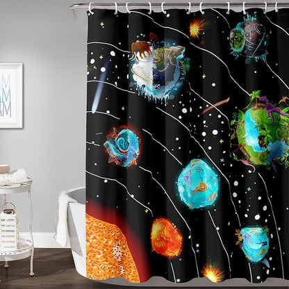 AILONEN Solar System Shower Curtains,Star Trek Bath Curtains for Bathroom Decor,Planet Galaxy Polyester Waterproof for Bathroom with 12 Hooks,72" W*78" H