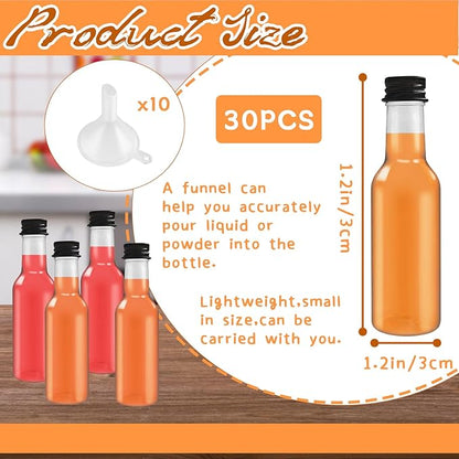 30 Pack 1.7oz Mini Liquor Bottles with Black Cap,Plastic Alcohol Bottles with 10 Funnels,Airtight Plastic Spirit Bottle for Weddings,Party Supplies