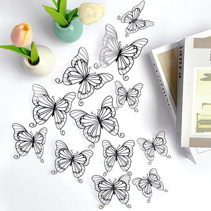 3D Butterfly Wall Decor 3 Sizes 4 Styles, Kurilai 48Pcs Butterfly Decorations Party Birthday Cake Decoration, Removable Wall Stickers for Kids Nursery Wedding Bedroom Room Decor (Black)