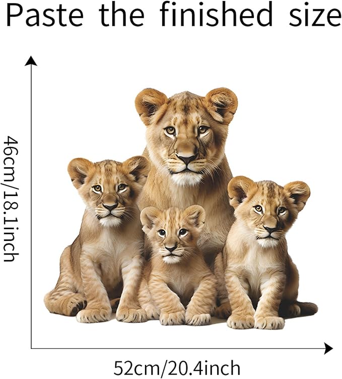 Lion Wall Decals, Vinyl Removable 3D Stickers for Bedroom Nursery Decor - Peel and Stick Cute Baby Girl Boy Toddler Kids Room Art Decoration, Woodland Forest Safari Jungle Mural Waterproof