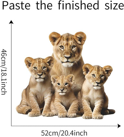 Lion Wall Decals, Vinyl Removable 3D Stickers for Bedroom Nursery Decor - Peel and Stick Cute Baby Girl Boy Toddler Kids Room Art Decoration, Woodland Forest Safari Jungle Mural Waterproof