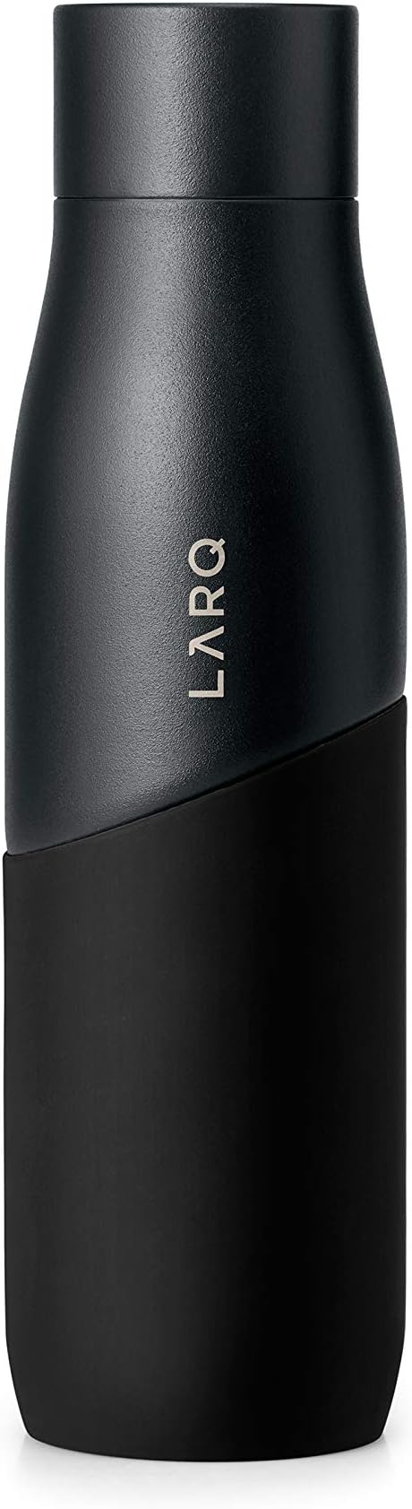 LARQ Bottle Movement PureVis 24 oz - Lightweight Self-Cleaning and Non-Insulated Stainless Steel Water Bottle with UV Water Purifier | Reusable & Travel Friendly, Black/Onyx