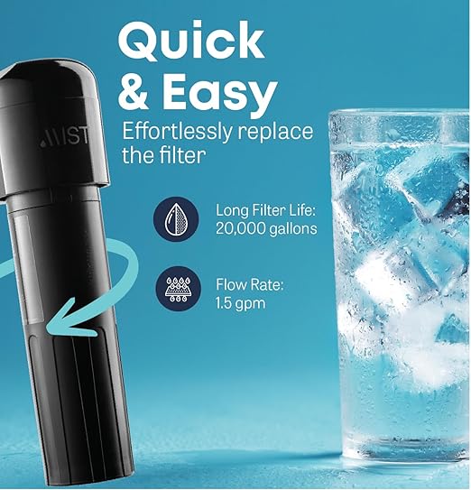 Mist Under Sink Water Filter, 20,000 Gallon, Reduces PFAS, PFOA/PFOS, Lead, Chlorine, Bad Taste & Odor, Under Counter Water Filter System, Direct Connect to Kitchen Faucet, NSF/ANSI 42 Certified
