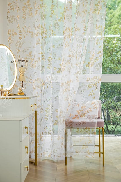 Windows Printing Pattern Sheer White Curtains 72 Inches Length 2 Panels Voile Light Filtering Sheer Curtains Panel Basic Rod Pocket for Bedroom Living Room Children Room Kitchen Yard