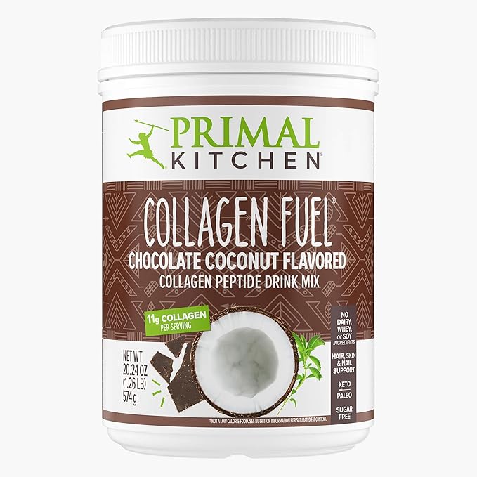 Primal Kitchen Chocolate Collagen Fuel Drink Mix, Chocolate Coconut Collagen Peptides, No Sugar or Dairy, 20 Ounces