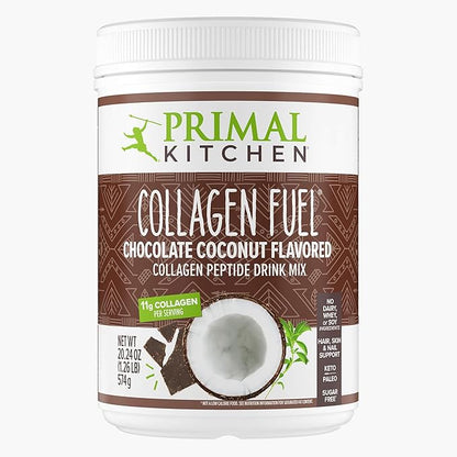 Primal Kitchen Chocolate Collagen Fuel Drink Mix, Chocolate Coconut Collagen Peptides, No Sugar or Dairy, 20 Ounces