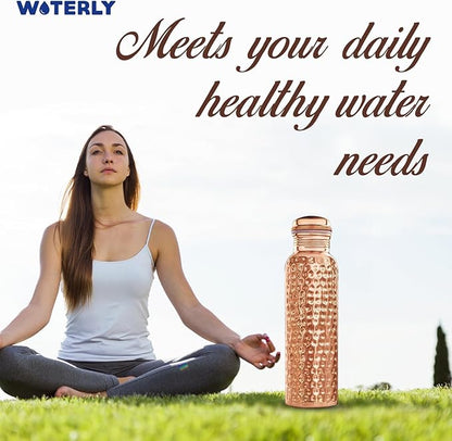 Handcrafted Pure Hammered Copper Bottle 34 oz (1000 ml) | Ayurvedic Pure Copper Bottle | Best use for Office, Gym & gifts | 100% Pure Heavy Copper Material with Leak proof Quality ( Hammered )