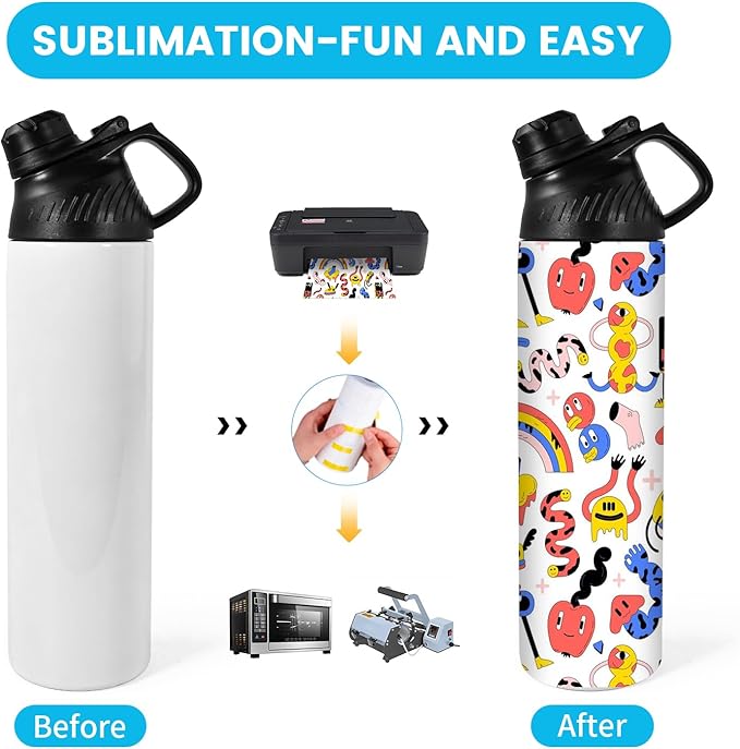 AGH 20 oz Sublimation Sports Water Bottle Blanks with Straw & Handle Lid Straight Tumblers Stainless Steel Metal Vacuum Insulated Flask for Glitter Vinyl, Sport Outdoor Travel 8pcs