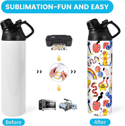 AGH 20 oz Sublimation Sports Water Bottle Blanks with Straw & Handle Lid Straight Tumblers Stainless Steel Metal Vacuum Insulated Flask for Glitter Vinyl, Sport Outdoor Travel 4pcs