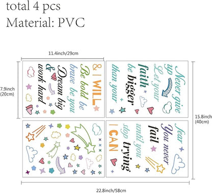 CREATCABIN 4pcs Vinyl Wall Decals Inspirational Quotes Wall Stickers Self-Adhesive Peel and Stick Watercolor Mural Decoration for Bedroom Living Room Kitchen Wardrobe Door Playroom Classroom