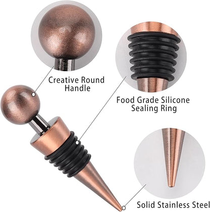 8Pcs Wine Stopper Bottle Stopper Wine Saver, Silicone Reusable Wine Corks, Wine Bottle Stopper for Bar, Camping, Party, Wedding (Bronze)