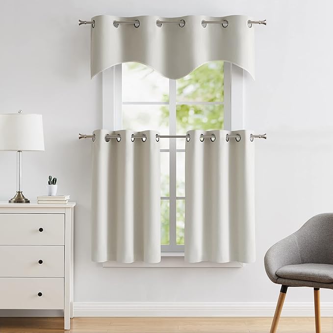 LinenZone Pair of 2 30 inch Wide x 36 Long Kitchen Tiers in Ivory Color. Ideal for Any Kitchen, Bathroom or Dining Room.(Nicole 30 x 36, Ivory)