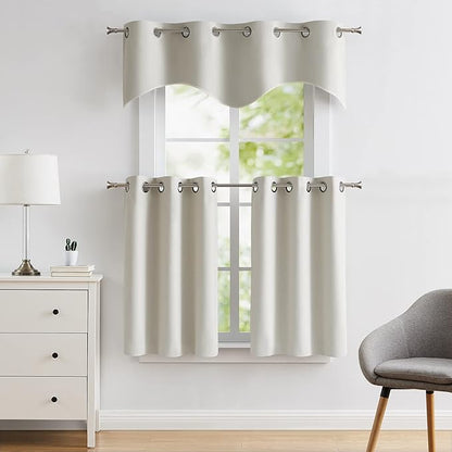 LinenZone Pair of 2 30 inch Wide x 36 Long Kitchen Tiers in Ivory Color. Ideal for Any Kitchen, Bathroom or Dining Room.(Nicole 30 x 36, Ivory)