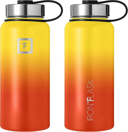 IRON °FLASK Camping & Hiking Hydration Flask, Wide Mouth, 3 Spout Lids, Stainless Steel Outdoor Water Bottle, Double Walled, Insulated Thermos, Metal Canteen - Fire, 40 Oz