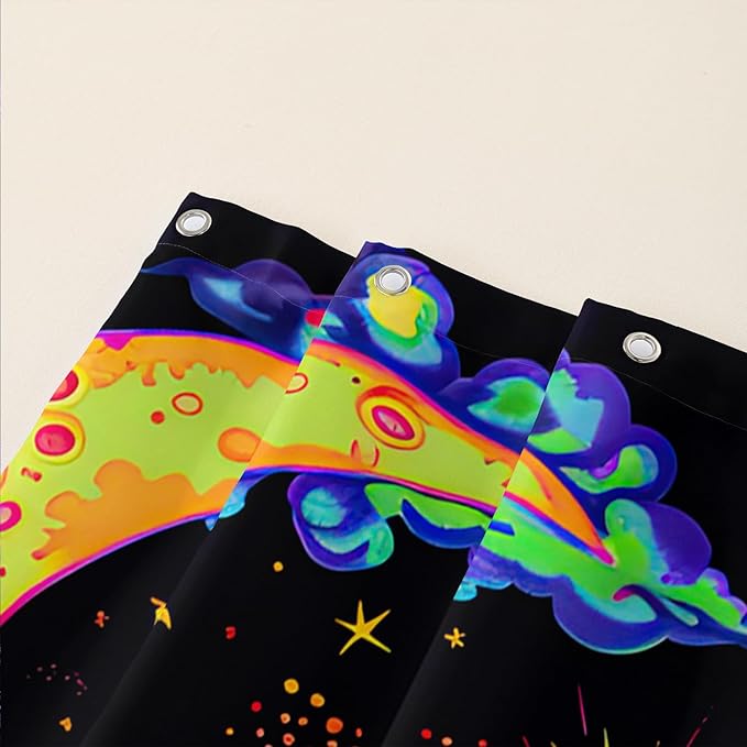 AILONEN Mushroom Skull Shower Curtain for Bathroom, Green Starry Moon Skull Bath Curtain,Fantasy Fungus Skeleton Decor Bathroom Waterproof Curtain with 12 Plastic Hooks, 72" W*78" H